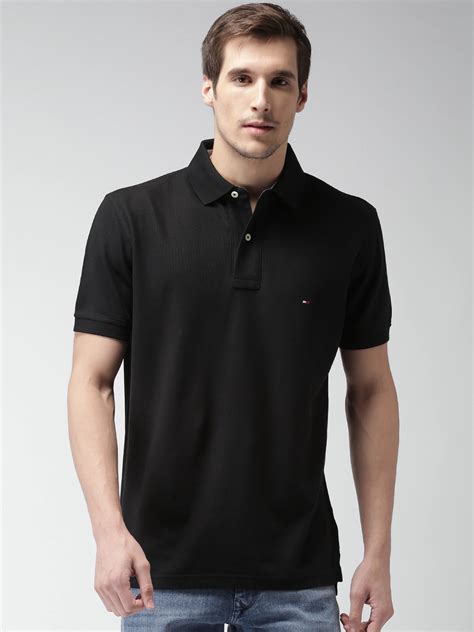 tommy hilfiger black polo shirt|tommy hilfiger collared shirt.